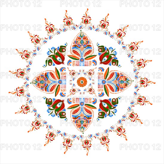 Watercolor Hungarian embroidery symbol over white background