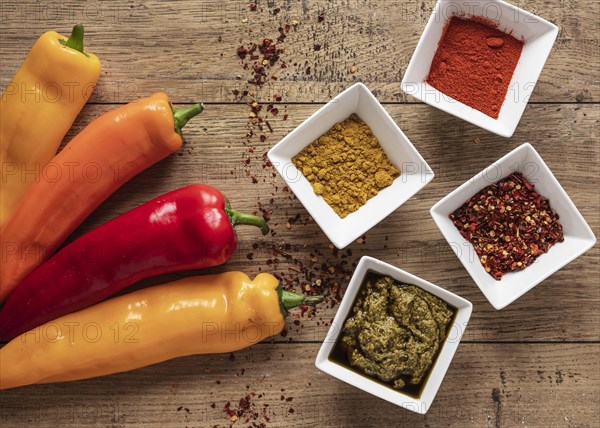 Top view food ingredients with spices