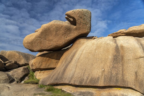 The rocks of the pink granite coast Cote de Granit Rose near Ploumanac'h