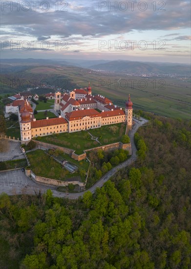 Aerial view of Goettweig Abbey at sunrise