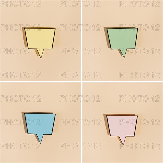 Collection empty speech bubbles beige background