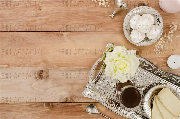 Arabic pastries wooden background