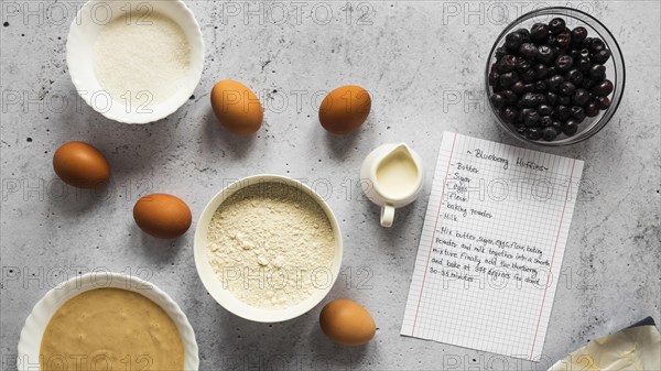 Flat lay food ingredients with eggs