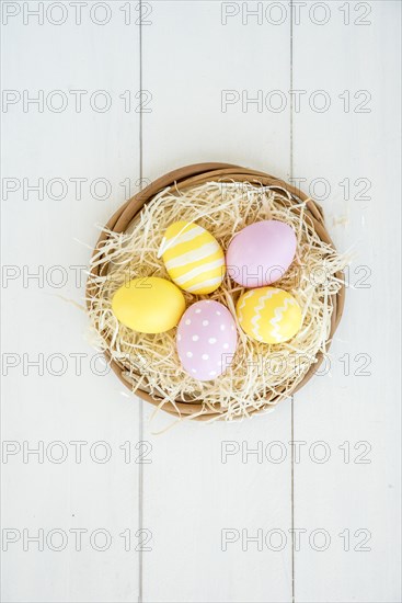Set bright eggs decorative nest