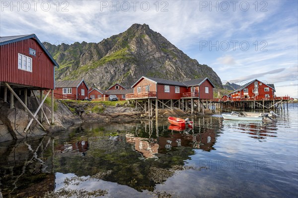 Traditional red rorbuer wooden huts