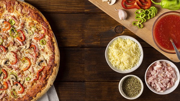 Top view pizza with pepper ingredients