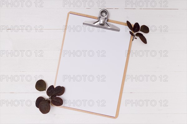 Dried leaves with white mock up clipboard