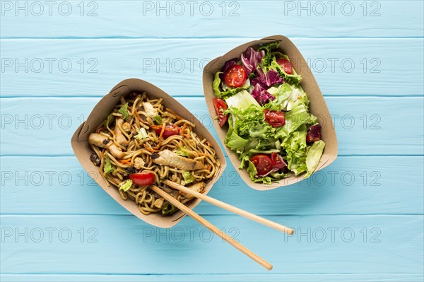 Top view fast food salad asian dish