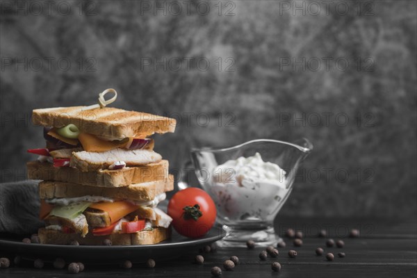 Plate with toast sandwiches table