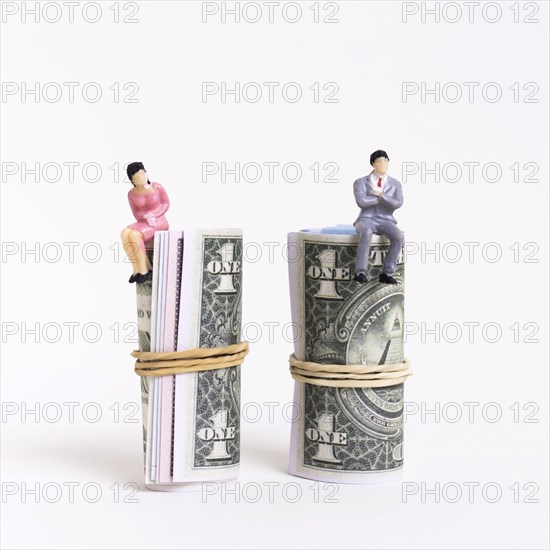 Business man woman sitting money