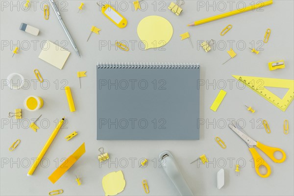 Top view stationery supplies table