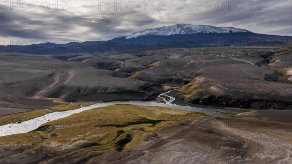 Landscape around snow-covered volcano Hekla