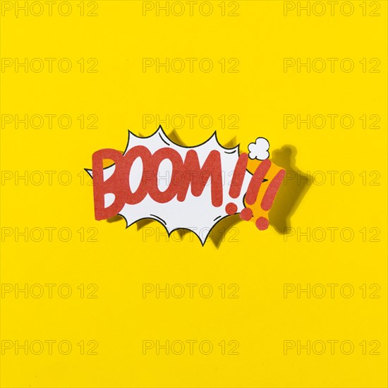 Boom cartoon illustration text retro pop art style yellow background