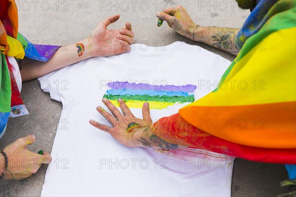 Men drawing rainbow t shirt