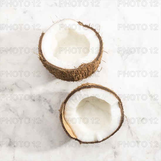 Close up halves coconut fruit