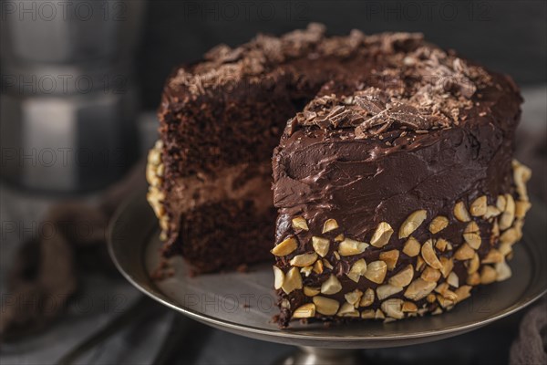 Close up view delicious chocolate cake