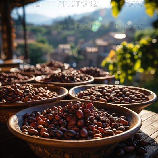 Coffee beans fresh and roasted Coffee beans on a plantation