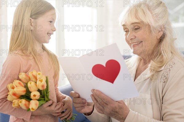 Grandma with flowers greeting card from girl