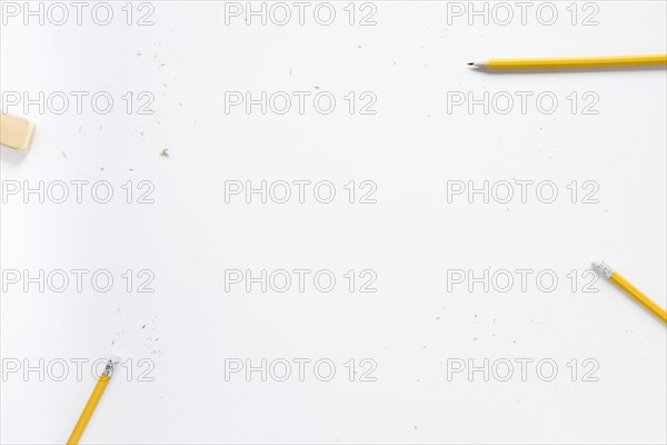 Pencils eraser white background