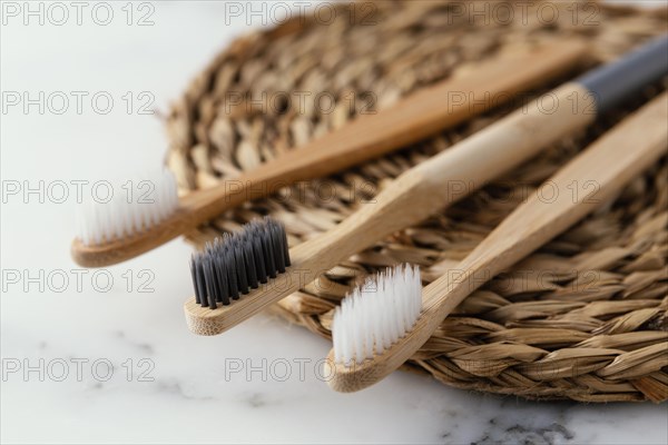 Close up ecological toothbrushes