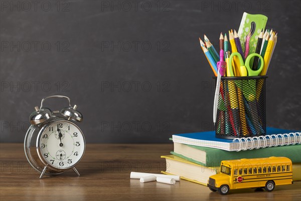 Education day arrangement table with clock