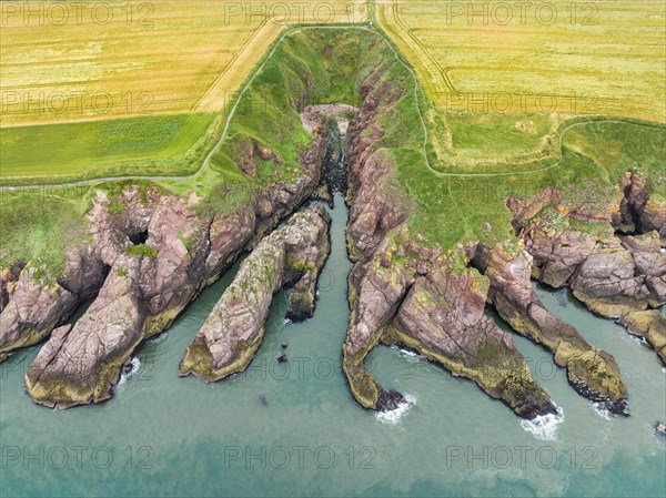 Aerial view of Arbroath Cliffs coastline