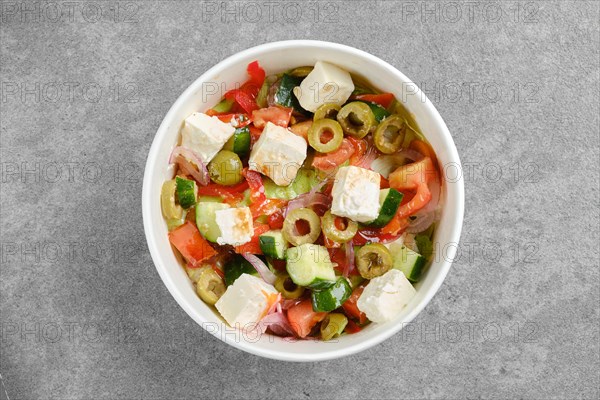 Top view of salad with feta cheese