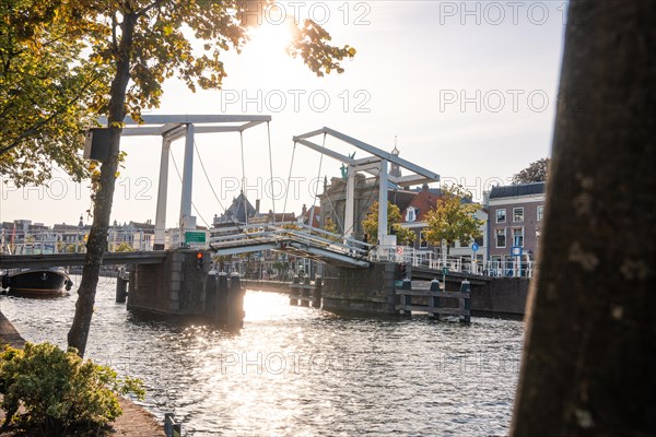 Historic drawbridge Gravestenenbrug at sunset