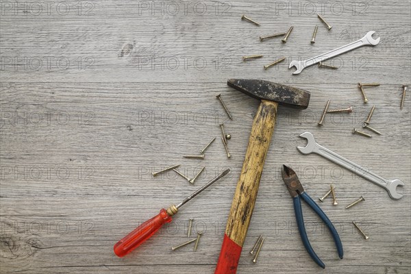 Wooden background with variety tools father s day