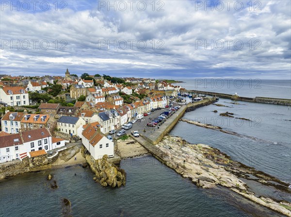 Aerial view of the fishing village of Pittenweem on the Firth of Forth