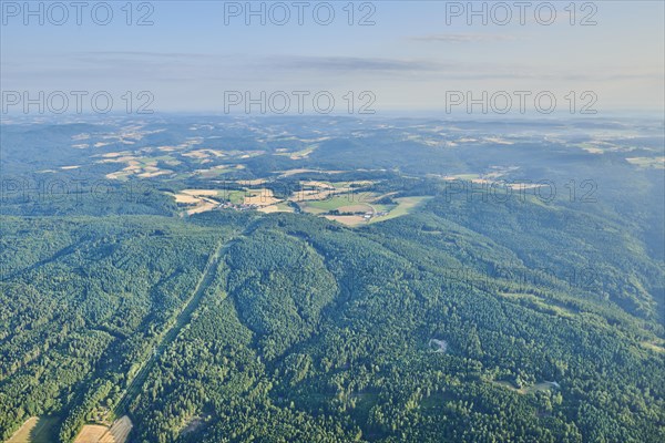 Aerial view over the fields and forests near Woerth an der Donau