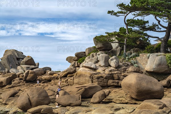 The rocks of the pink granite coast Cote de Granit Rose near Ploumanac'h