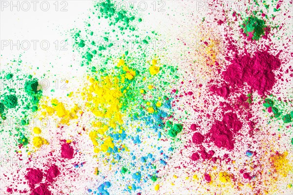 Overhead view holi powder white background