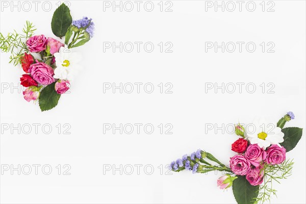 Overhead view flower bouquet white background