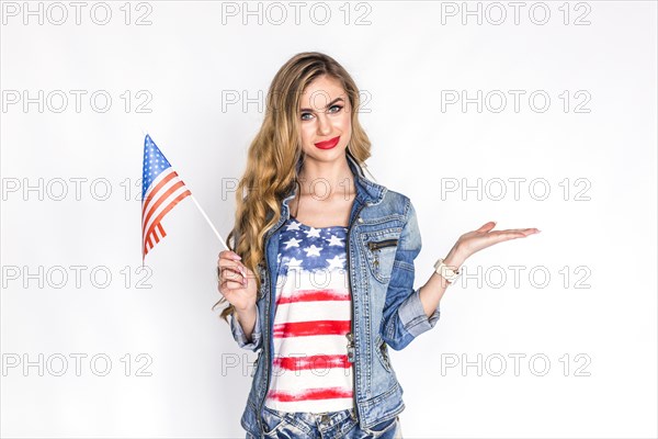 Usa independence day concept with woman holding flag