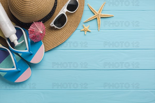 Flat lay beach clothes composition with copy space