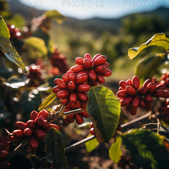 Coffee beans fresh and roasted Coffee beans on a plantation