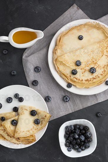 Top view blueberries pancakes