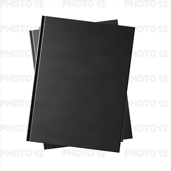 Blank mockup stack of 3 black books isolated on a white background