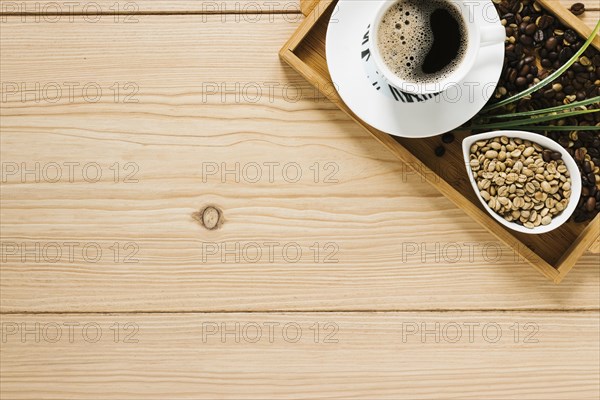 Top view coffee tray with copy space