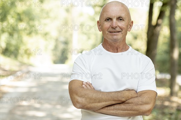 Close up shot smiling elder man