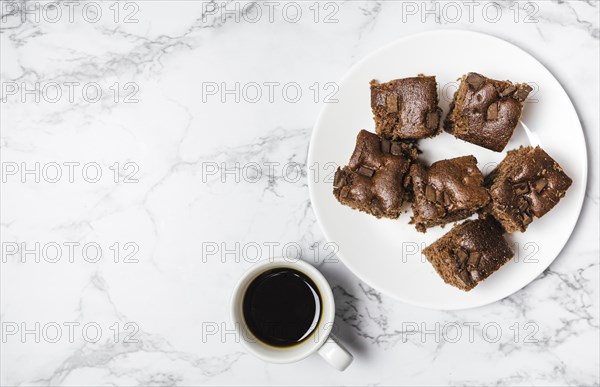 Top view chocolate cake marble table