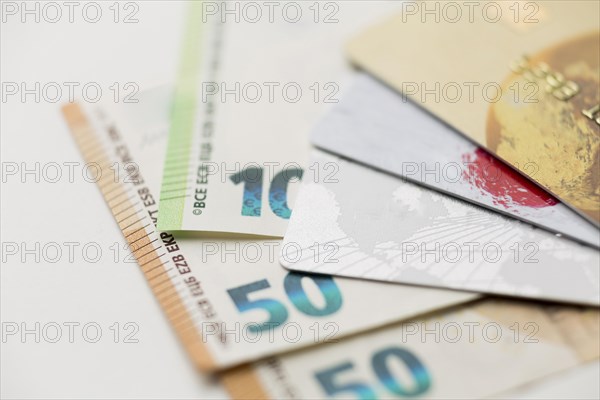 Close up credit cards bank notes