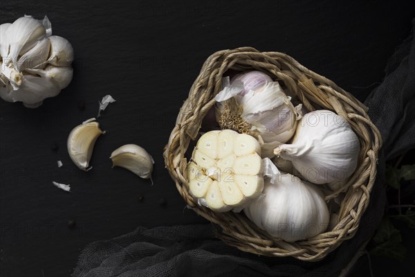 Fresh garlic basket top view