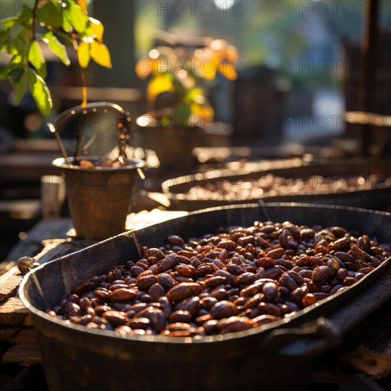 Coffee beans fresh and roasted Coffee beans on a plantation