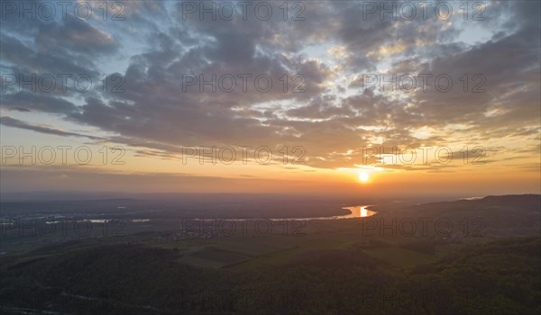 Aerial view of sunrise over the Danube