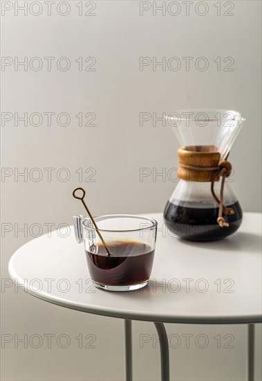 Coffee cup table with chemex copy space