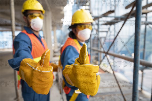 Side view employee with safety equipment