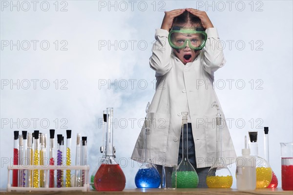 Worried girl science lab