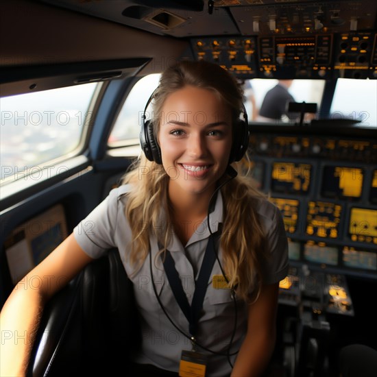 Proud pilots sit in the cockpit of their plane